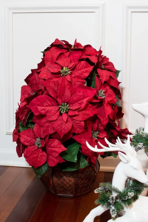 Floral*Nearly Natural 22" Red Poinsettia Silk Christmas Artificial Floral Arrangement With Decorative Planter