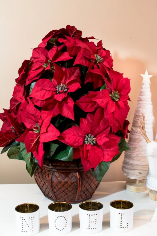 Floral*Nearly Natural 22" Red Poinsettia Silk Christmas Artificial Floral Arrangement With Decorative Planter