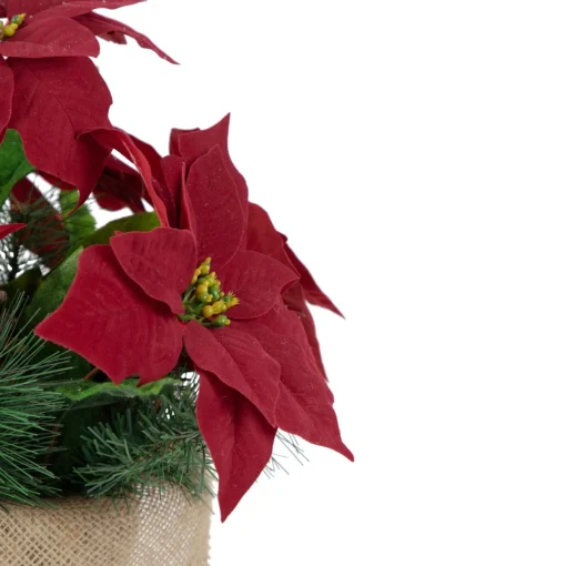 Floral*Northlight 13.5" Red Poinsettia With Pine Cones Artificial Christmas Floral Arrangement