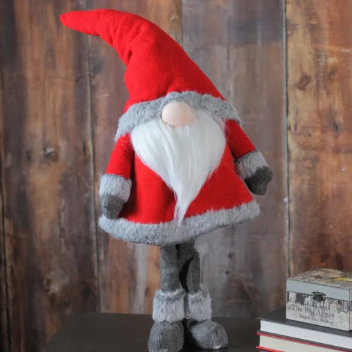 Gnomes*Northlight 28" Red Standing Christmas Santa Claus Gnome With Gray Faux Fur Trim