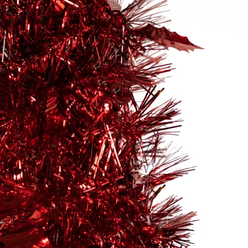 Northlight Pop Up Trees>4' Red Tinsel Pop-Up Artificial Christmas Tree, Unlit