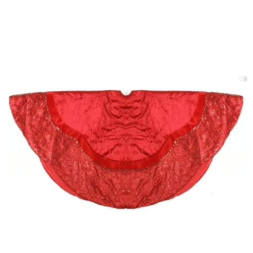 50 Inch And Larger*Northlight 60" Red Velvet Damask Sequin Embroidered Poinsettia Trimmed Scalloped Edge Christmas Tree Skirt