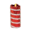 Candles & Holders*Melrose 6" Red, White And Gold Striped Flameless Led Glass Christmas Pillar Candle