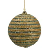 Allstate Balls>3" Regal Peacock Glittered Gold And Turquoise Blue Peacock Striped Christmas Ball Ornament