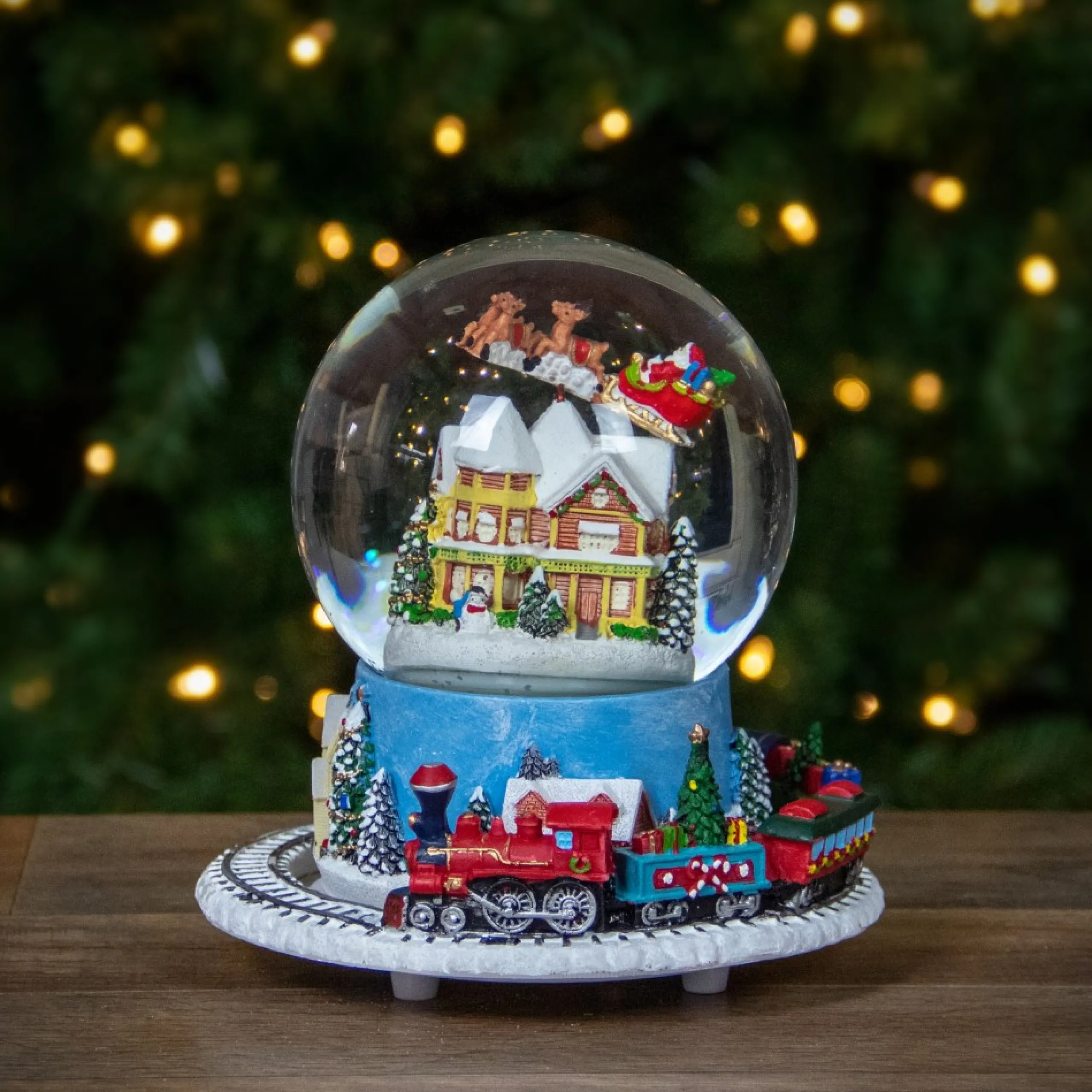 Snow Globes*Northlight 6.5" Revolving House With Santa And Train Musical Christmas Snow Globe