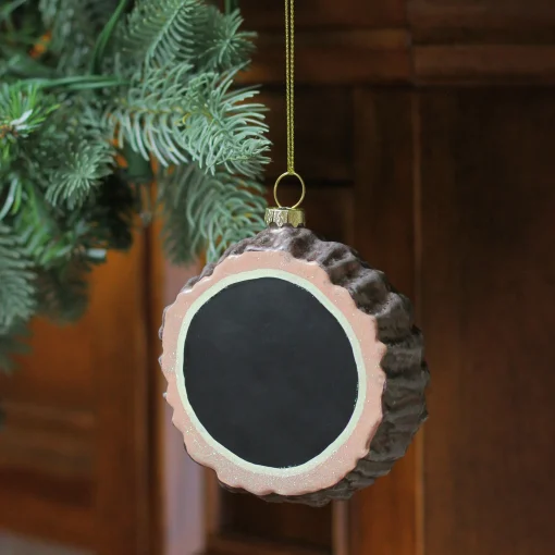 Melrose Woodland>3.5" Round Chalkboard Tree Stump Glass Christmas Ornament