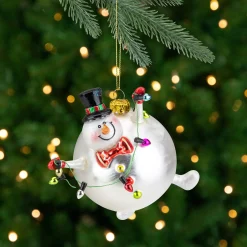 Northlight Snowmen>4.25" Round Snowman With Black Top Hat Glass Christmas Ornament