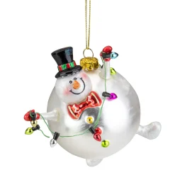Northlight Snowmen>4.25" Round Snowman With Black Top Hat Glass Christmas Ornament