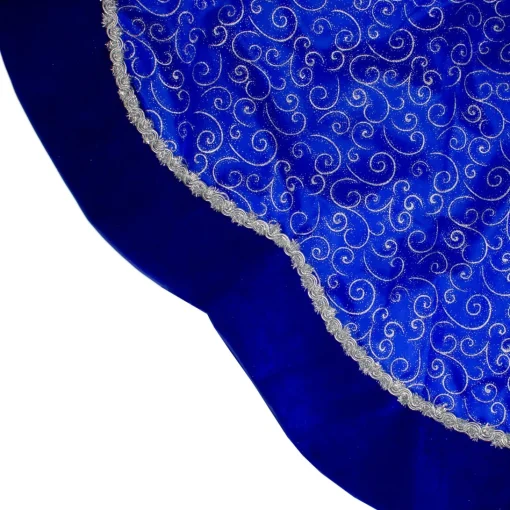 48 Inch And Smaller*Northlight 48" Royal Blue And Silver Swirl Christmas Tree Skirt With Scalloped Trim