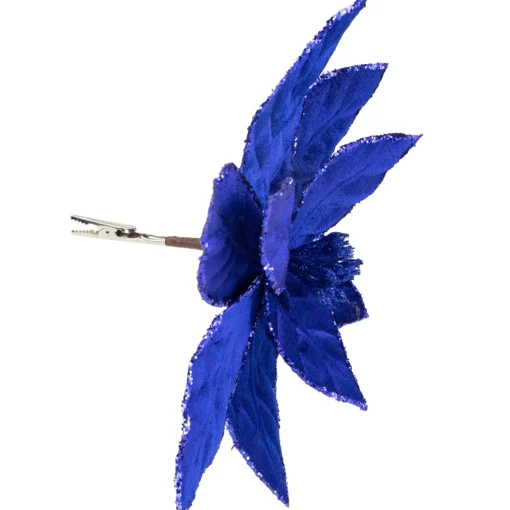 Floral*Northlight 10" Royal Blue Glittered Poinsettia Floral Christmas Clip