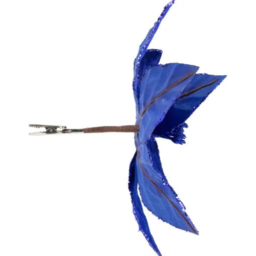 Floral*Northlight 10" Royal Blue Glittered Poinsettia Floral Christmas Clip