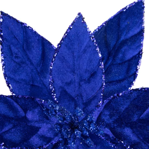 Floral*Northlight 10" Royal Blue Glittered Poinsettia Floral Christmas Clip