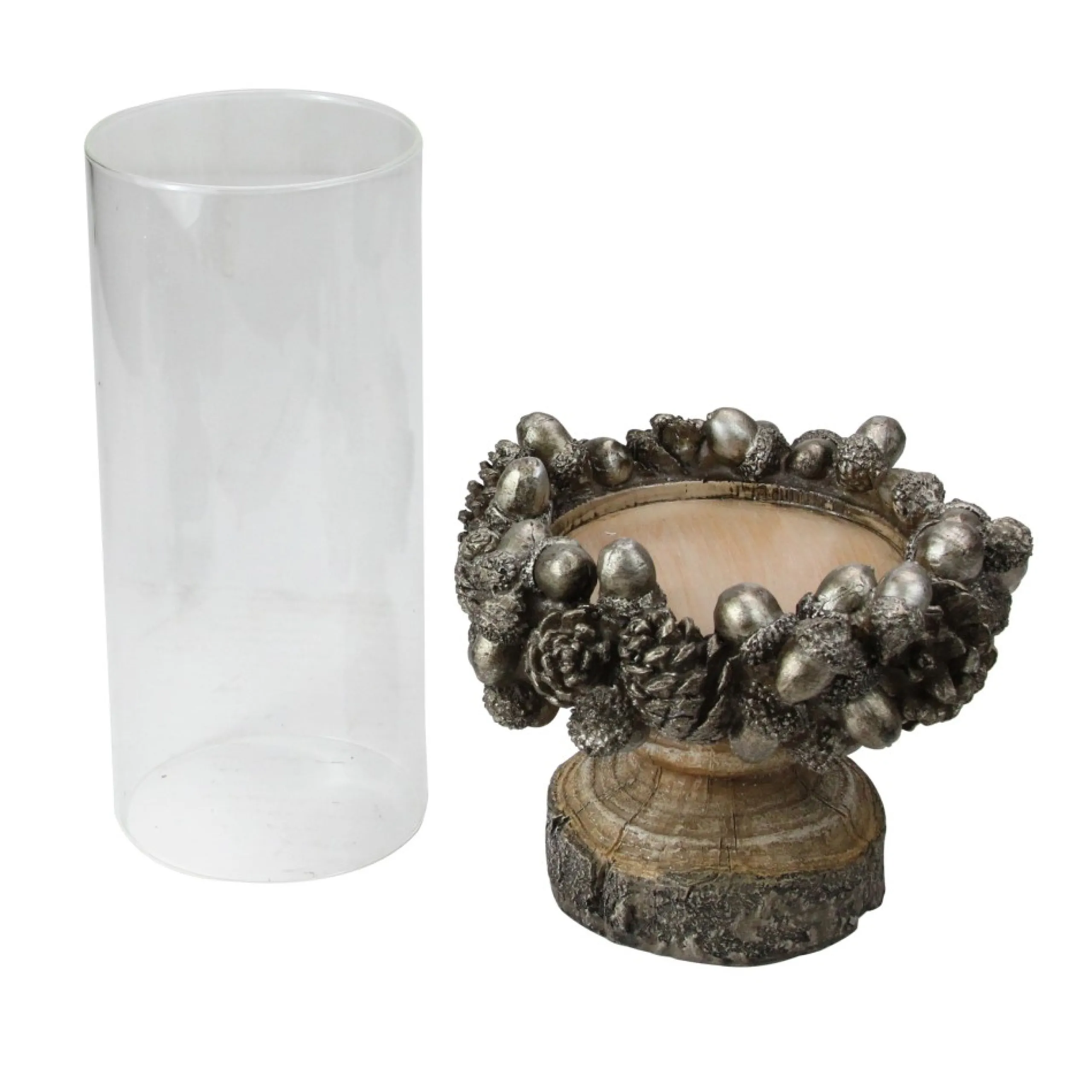 Candles & Holders*Raz 11" Rustic Acorn And Pinecone Tree Pillar Candle Holder With Glass Case