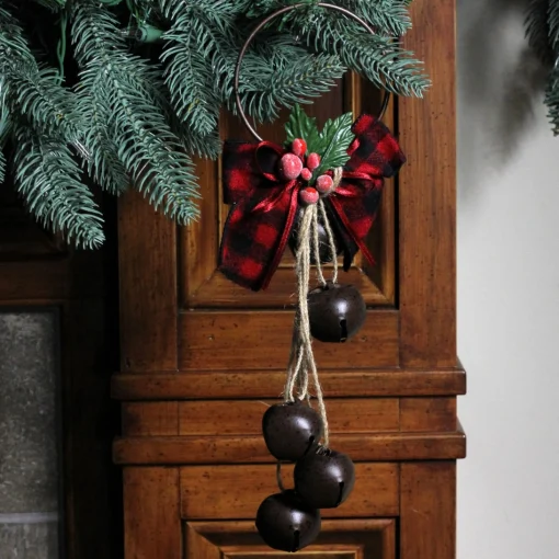 Bells*Kurt Adler 12" Rustic Bow With Round Bells Christmas Door Hanger