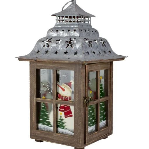 Candles & Holders*Northlight 16.5" Rustic Wooden Snowman Holiday Scene Christmas Pillar Candle Lantern