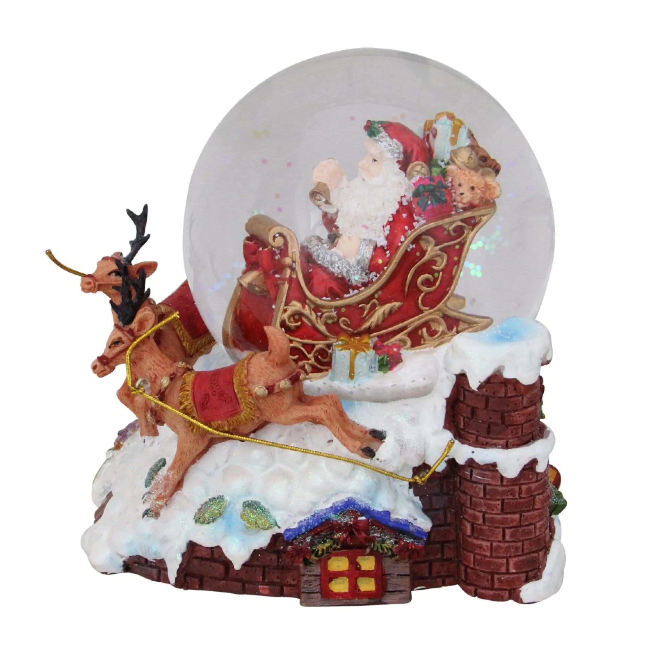 Snow Globes*Northlight 5.5" Santa Claus On Sleigh With Reindeer Musical Christmas Snow Globe