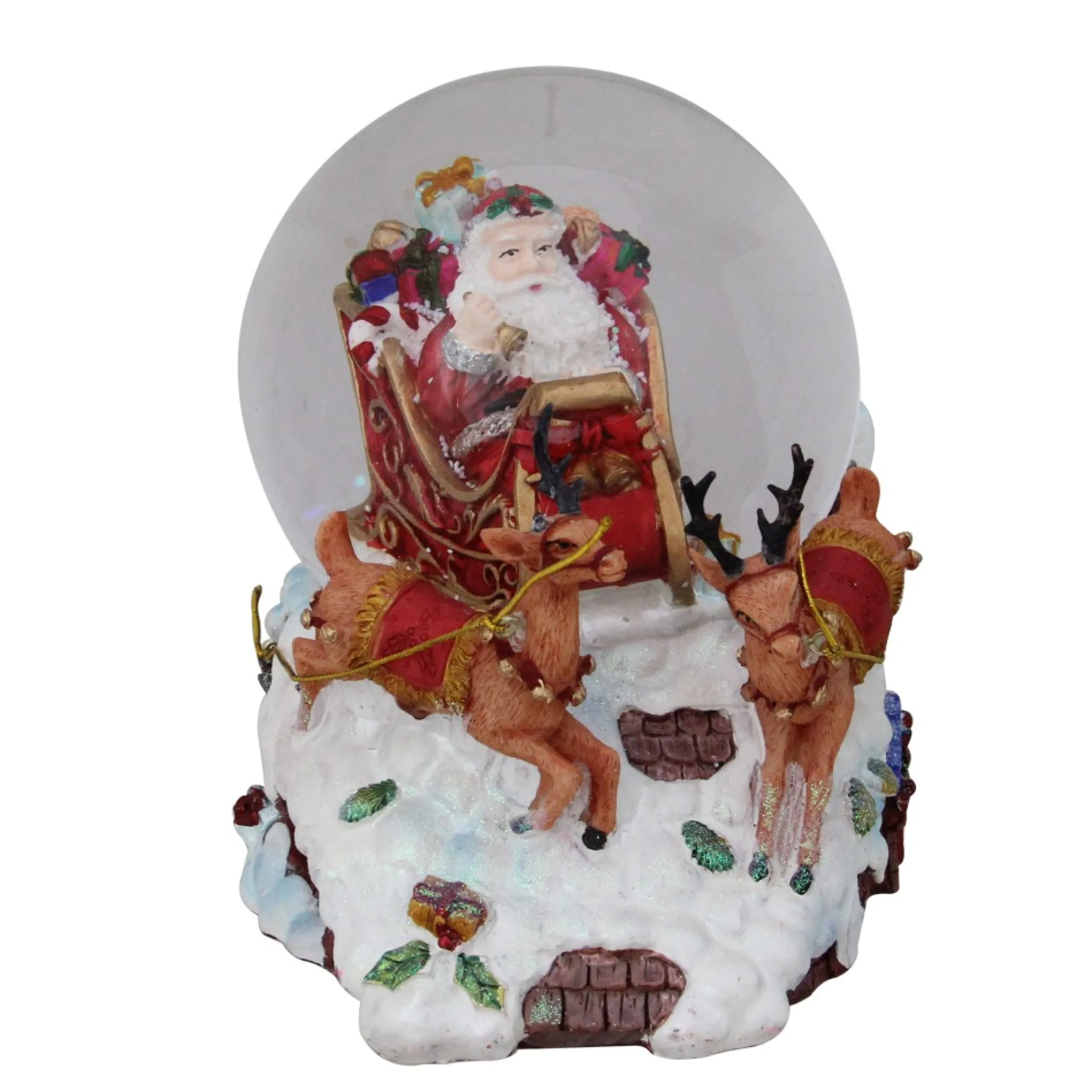 Snow Globes*Northlight 5.5" Santa Claus On Sleigh With Reindeer Musical Christmas Snow Globe