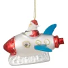 Northlight Santa Claus>4.25" Santa In A Silver Rocket Ship Glass Christmas Ornament