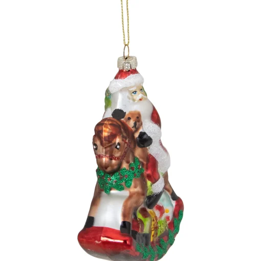 Northlight Santa Claus>4" Santa On A Rocking Horse Hanging Glass Christmas Ornament