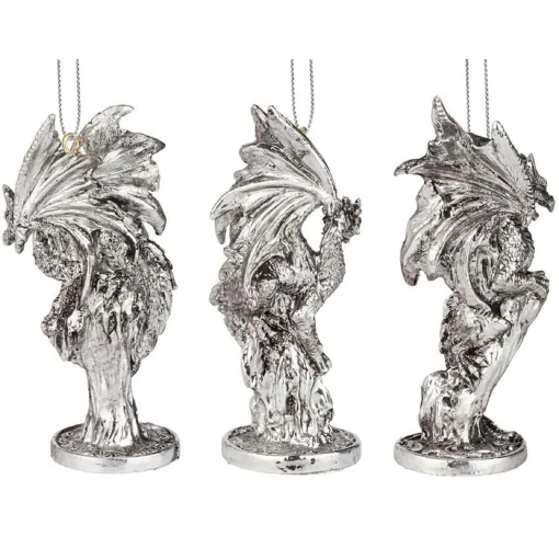 Holiday Creations Fantasy & Sci Fi>4" Set Of Three Gemstone Dragon Holiday Ornament Set