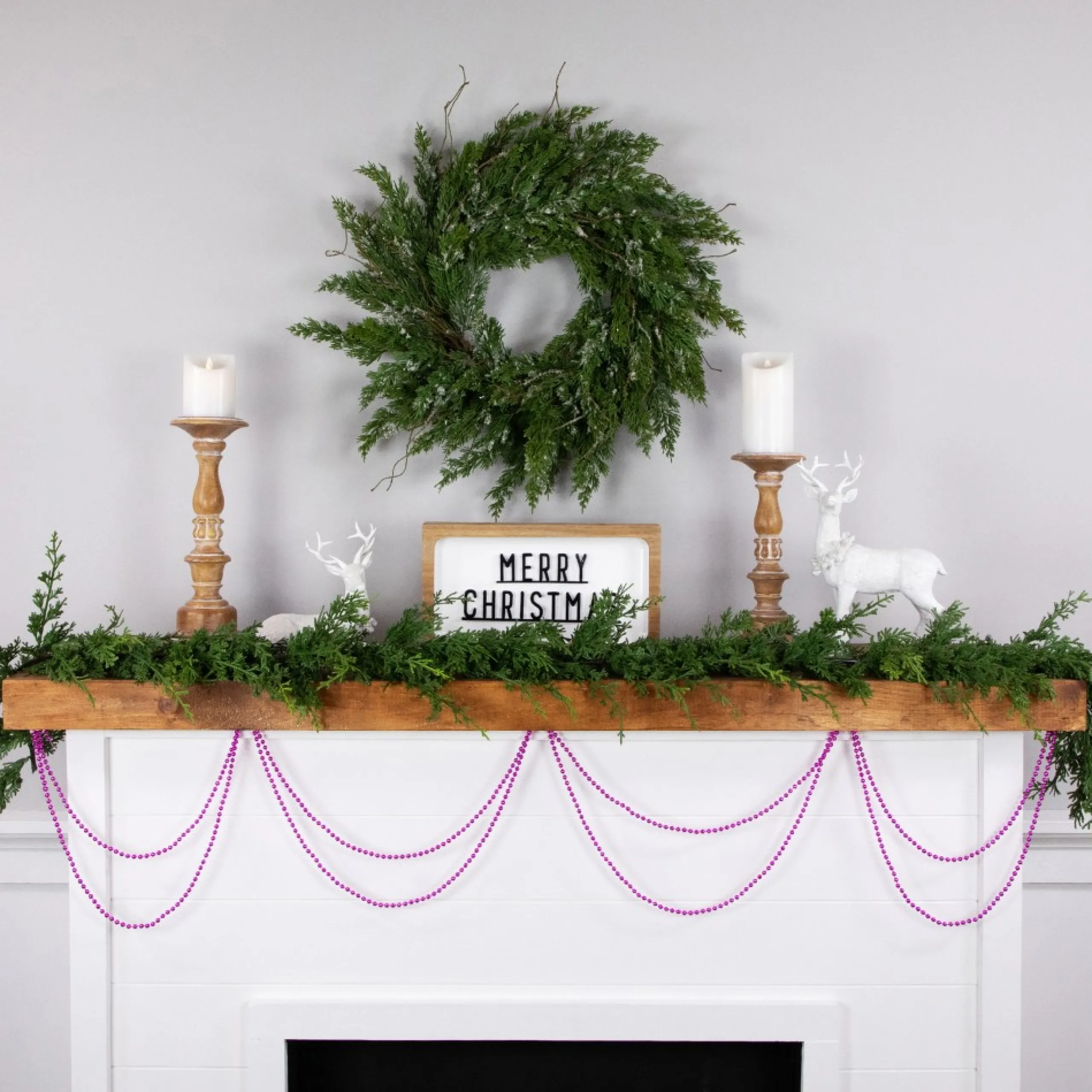 Unlit Garland*Northlight 15' Shiny Pink Beaded Christmas Garland, Unlit