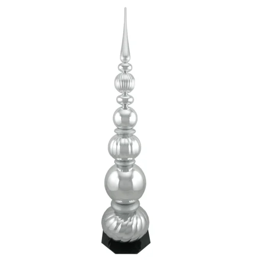 Commercial*Northlight 54" Shiny Silver And Glittered Topiary Finial Tower Commercial Christmas Decoration