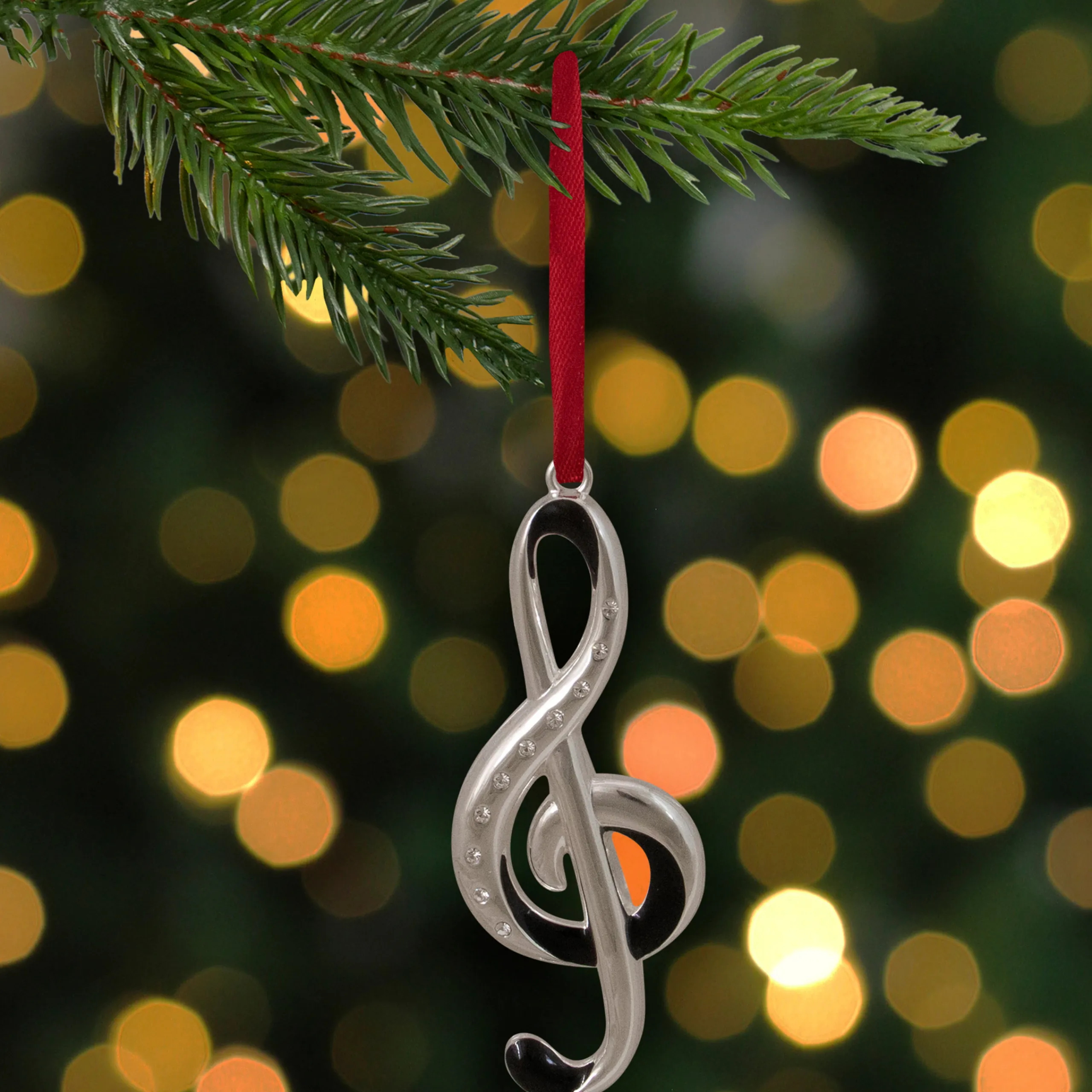 Northlight Entertainment>4" Silver And Black Clef Music Note European Crystals Christmas Ornament