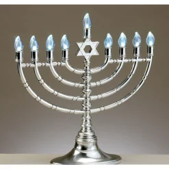 Rite Lite 11.5" Silver And Blue Traditional Led Electric Hanukkah Menorah