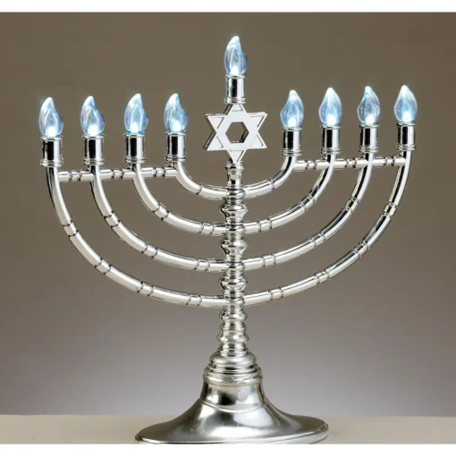 Rite Lite 11.5" Silver And Blue Traditional Led Electric Hanukkah Menorah