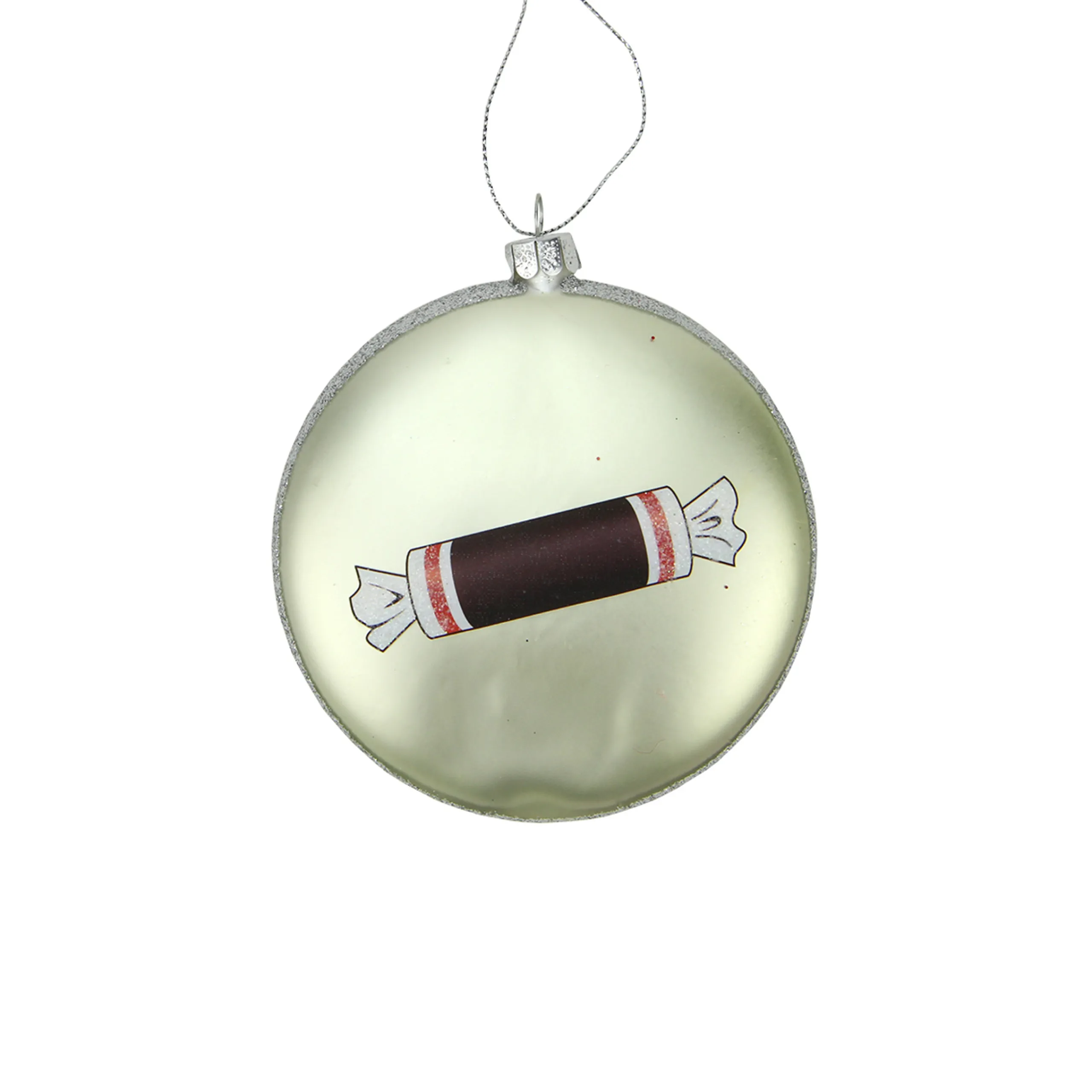 Northlight Licensed>4" Silver And Orange Candy Lane Tootsie Roll Chewy Chocolate Christmas Disc Ornament