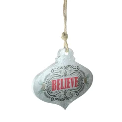 Midwest Finials>14" Silver And Red 'Believe' Onion Wall Hanging Christmas Ornament