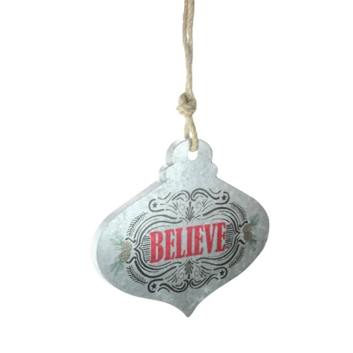 Midwest Finials>14" Silver And Red 'Believe' Onion Wall Hanging Christmas Ornament