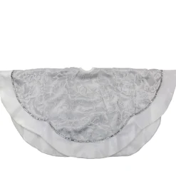 48 Inch And Smaller*Northlight 48" Silver And White Floral Trimmed Christmas Tree Skirt