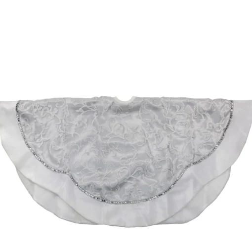 48 Inch And Smaller*Northlight 48" Silver And White Floral Trimmed Christmas Tree Skirt