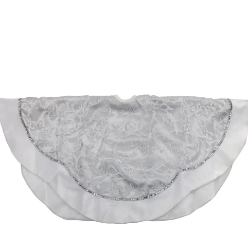 48 Inch And Smaller*Northlight 48" Silver And White Floral Trimmed Christmas Tree Skirt