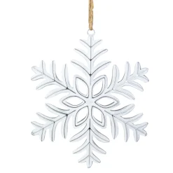 Northlight Snowflakes>5.5" Silver And White Metal Snowflake Christmas Ornament On Jute Rope