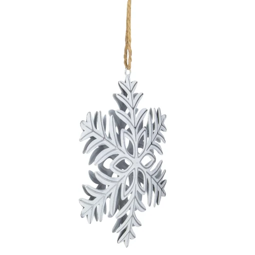 Northlight Snowflakes>5.5" Silver And White Metal Snowflake Christmas Ornament On Jute Rope