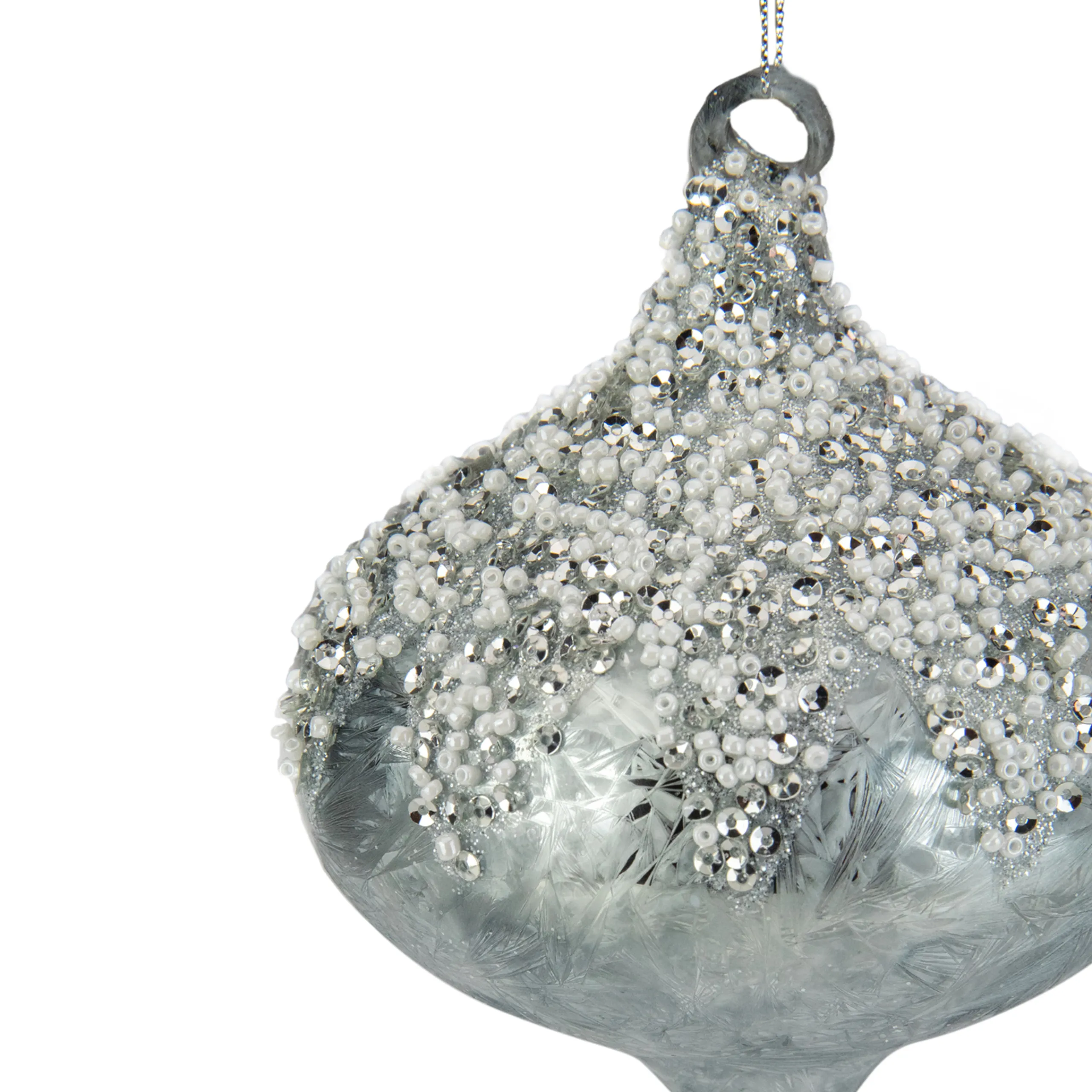 Northlight Pendants & Drops>5.25" Silver Beads And Sequins Glass Onion Christmas Ornament