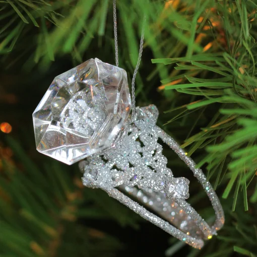 Allstate Fashion & Beauty>3" Silver Diva Glitter Faux Diamond Three Band Wedding Ring Christmas Ornament