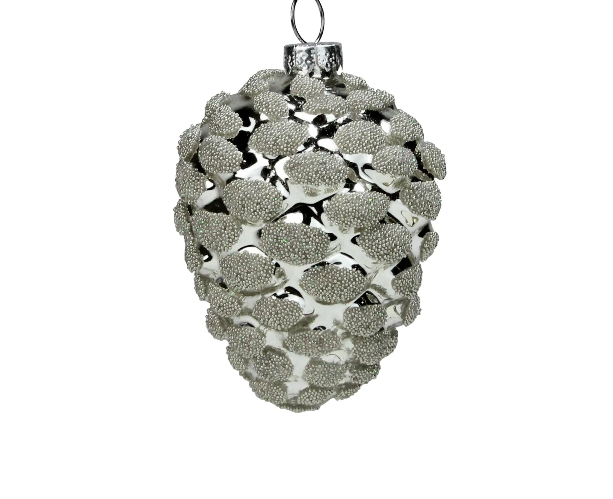 Northlight Pine Cones>3.5" Silver Glass Beaded Pine Cone Christmas Ornament