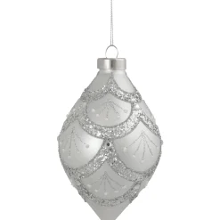 Northlight Finials>5" Silver Glitter Cosmoid Finial Glass Christmas Ornament