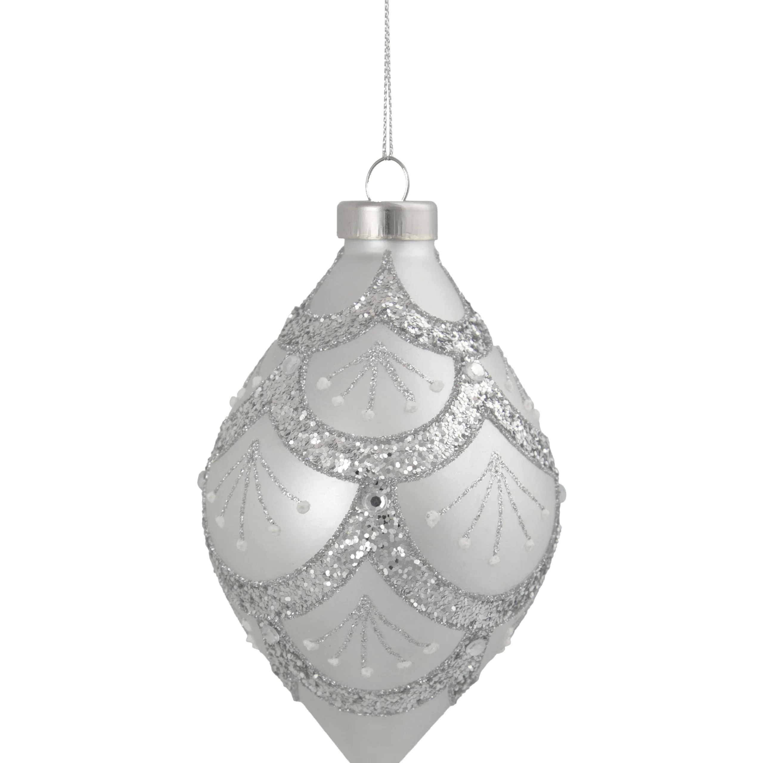 Northlight Finials>5" Silver Glitter Cosmoid Finial Glass Christmas Ornament