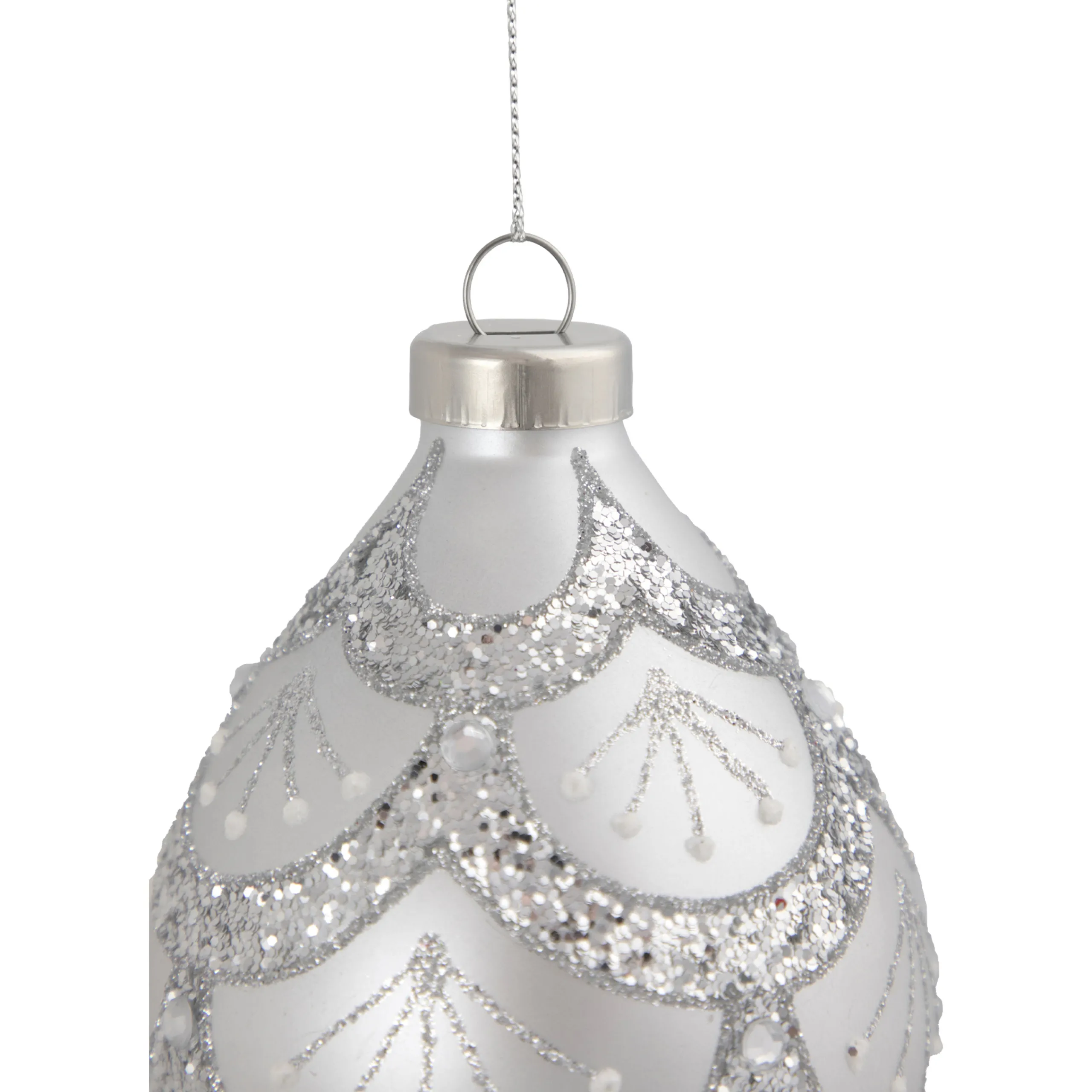 Northlight Finials>5" Silver Glitter Cosmoid Finial Glass Christmas Ornament