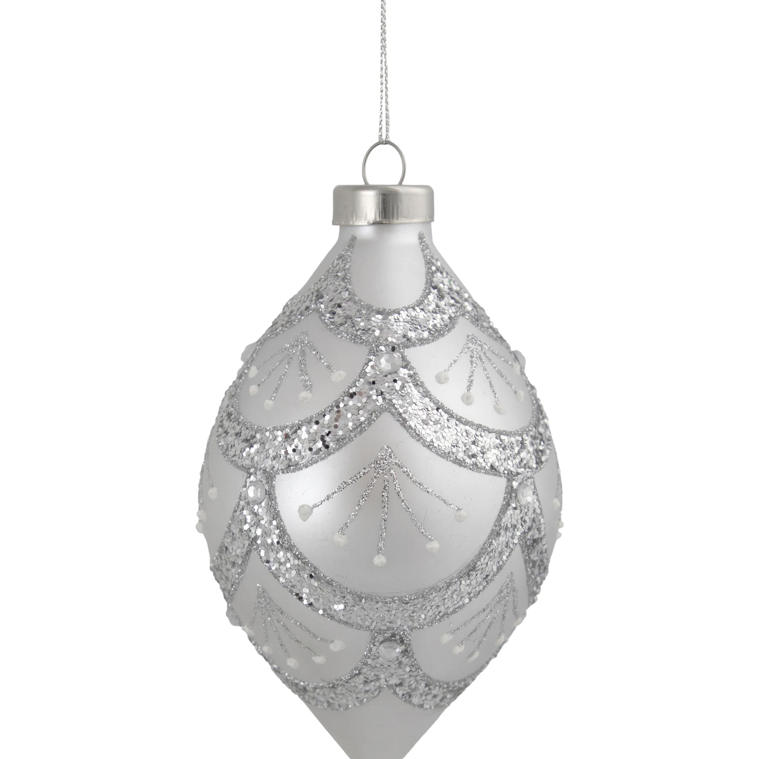Northlight Finials>5" Silver Glitter Cosmoid Finial Glass Christmas Ornament