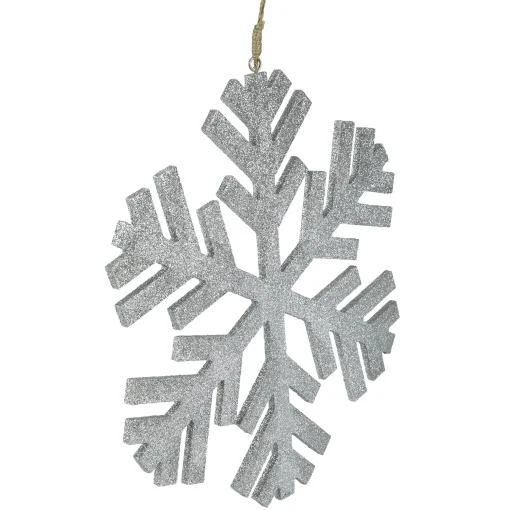 Northlight Snowflakes>11.75" Silver Glitter Drenched Snowflake Christmas Ornament