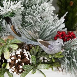 Northlight Animals>8" Silver Glitter Embellished Bird With Clip And Feathers Christmas Ornament