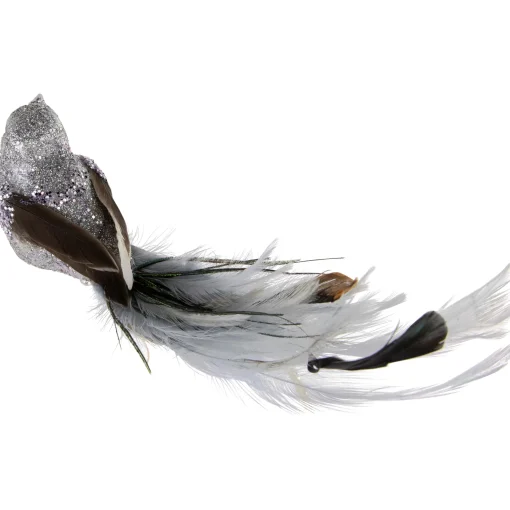 Northlight Animals>8" Silver Glitter Embellished Bird With Clip And Feathers Christmas Ornament