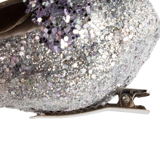 Northlight Animals>8" Silver Glitter Embellished Bird With Clip And Feathers Christmas Ornament