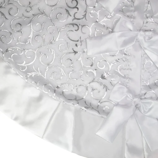48 Inch And Smaller*Northlight 48" Silver Metallic Filigree Christmas Tree Skirt With Sateen Bows
