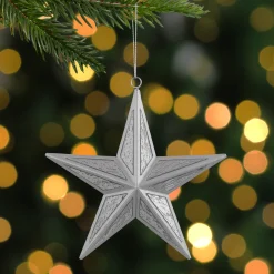 Northlight Stars>5.5" Silver Speckled Glass Style Star Christmas Ornament